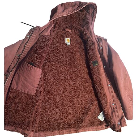 Carhartt Women’s Sandstone Berkley Sherpa Jacket Raspberry Size Large Faded Worn - Picture 2 of 12